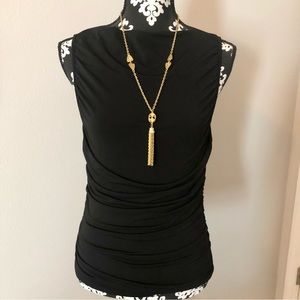 INC International Concepts Black Side Ruched Tank Top Business Small Elegant